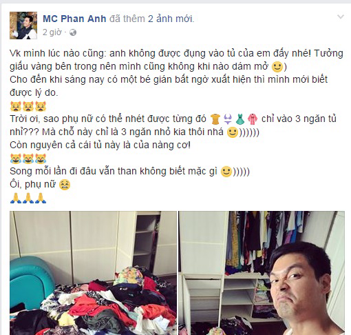 MC Phan Anh bị lộ bí mật phòng the khi đăng ảnh tủ quần áo của vợ khiến fan cười 'không nhặt được mồm' - Ảnh 1