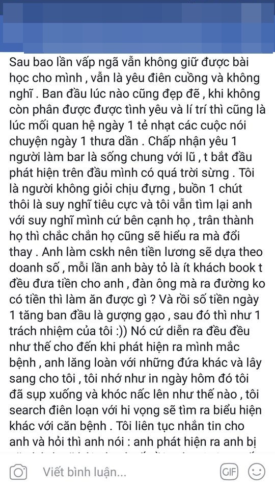 Cô gái trẻ xinh đẹp mắc bệnh xã hội vì yêu điên dại chàng trai đào hoa làm trong quán bar - Ảnh 1 Cô gái trẻ xinh đẹp mắc bệnh xã hội vì yêu điên dại chàng trai đào hoa làm trong quán bar - Ảnh 1