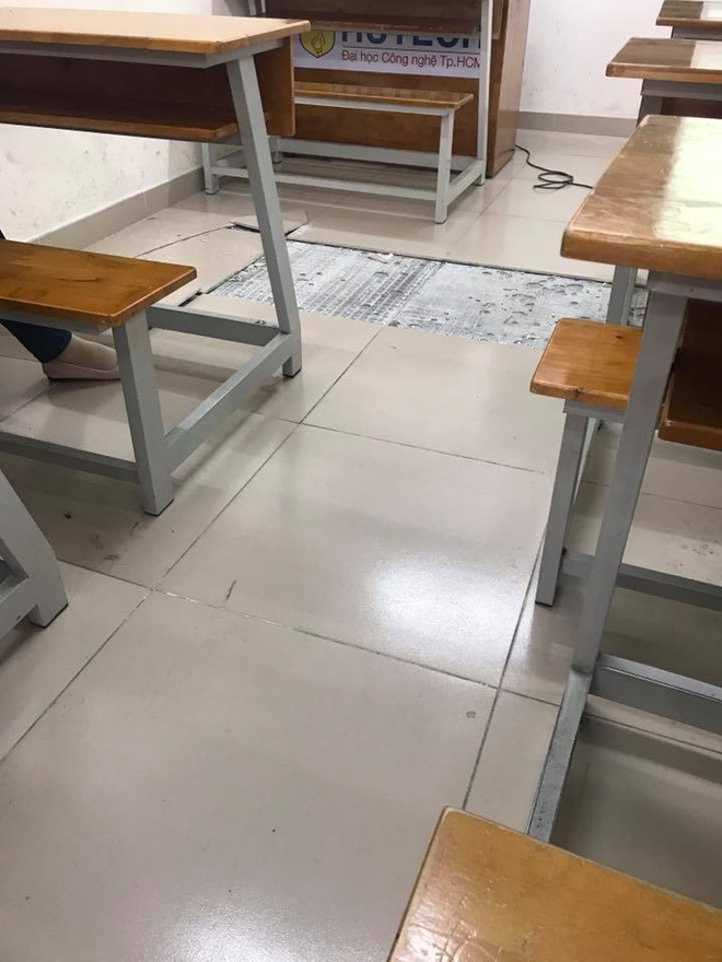 Nền phòng học rung lắc, gạch lát bong tróc khiến sinh viên HUTECH hoảng hốt tháo chạy: 'Thầy giáo giật laptop và chạy theo tụi em' - Ảnh 2