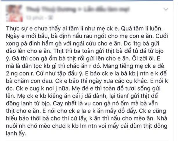 Lên mạng kể xấu mẹ chồng gửi toàn đồ đông lạnh phải đổ cho chó ăn, mẹ bầu bị chị em ném đá thậm tệ - Ảnh 1 Lên mạng kể xấu mẹ chồng gửi toàn đồ đông lạnh phải đổ cho chó ăn, mẹ bầu bị chị em ném đá thậm tệ - Ảnh 1
